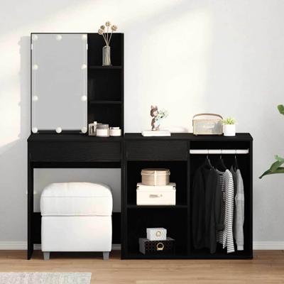LED Kaptafel Zwart eiken 140 x 40 x 140 cm Bewerkt hout