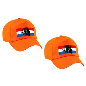 2x stuks Holland supporter pet / cap met de oranje leeuw en Nederlandse vlag - Ek / Wk voor kinderen