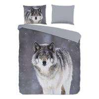Dekbedovertrek Katoen Flanel Wolfie Natuur & Dieren 260x200 Cm Good Morning - Dekbed-Discounter.nl