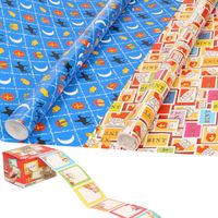 Sinterklaas inpakpapier/cadeaupapier 6x rollen en 50 naam stickers