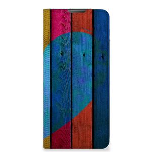 Motorola Moto E20 Book Wallet Case Wood Heart - Cadeau voor je Vriend