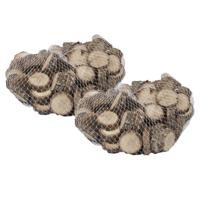 Decoratie boomschijven - 2x - netje 500 gram - 2,5 cm - hout - boomschors schijfjes