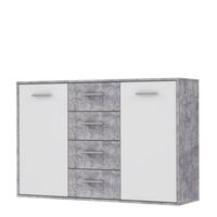 PILVI Laag dressoir 2 deuren 4 laden - Wit en lichtgrijs beton - B 122,6 x D 34,2 H 88,1 cm - thumbnail