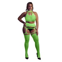 Ouch! by Shots Twee Delige Set met Crop Top en Kousen - Plus Size - Neon Groen