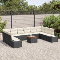 Tuinbankenset met kussen 11 pcs Zwart poly rattan