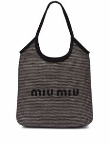 Miu Miu sac cabas en raphia à logo imprimé - Noir