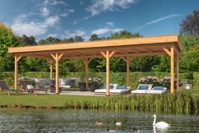 Lariks/Douglas Overkapping Oslo XL type 5 990x430 cm- Plat dak- Onbehandeld lariks Douglas hout- Tuindeco