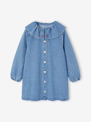Denim jurk voor meisjes met ruches middenblauw Denim jurk voor meisjes met ruches middenblauw