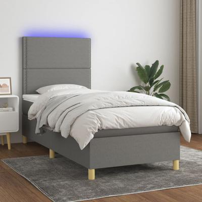 Boxspring met matras en LED stof donkergrijs 90x190 cm