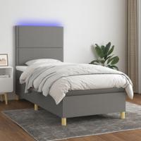 Boxspring met matras en LED stof donkergrijs 90x190 cm