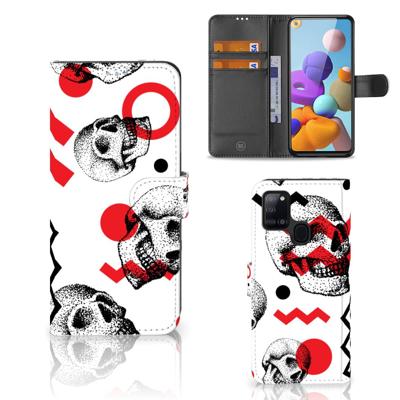 Telefoonhoesje met Naam Samsung Galaxy A21s Skull Red | Portemonnee hoesje