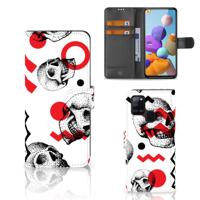 Telefoonhoesje met Naam Samsung Galaxy A21s Skull Red | Portemonnee hoesje