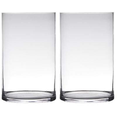 Bloemenvaas - Set van 2x stuks - cilinder - transparant - glas - H30 x D19 cm - boeketten/takken/ste
