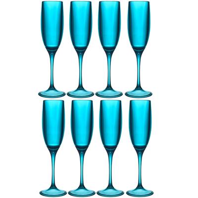 Home Deco Factory Champagneglas - 8x - 13 cl - blauw - kunststof - vaatwasserbestendig