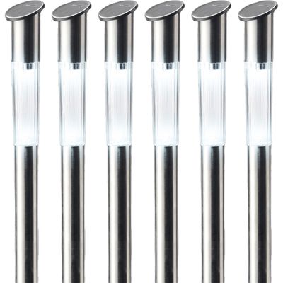 6x stuks solar prikspots/tuinspots led - rvs - H57 cm - koel wit