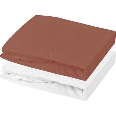 Set van 1 matrasbeschermer + 1 hoeslaken - P'TIT DODO - 60 x 120 cm - Wit / Terracotta
