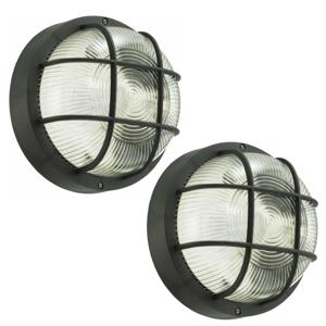 Buitenlamp - 2x - rond - bulleye lamp - zwart - E27 fitting - waterdicht - IP54 - 18 cm