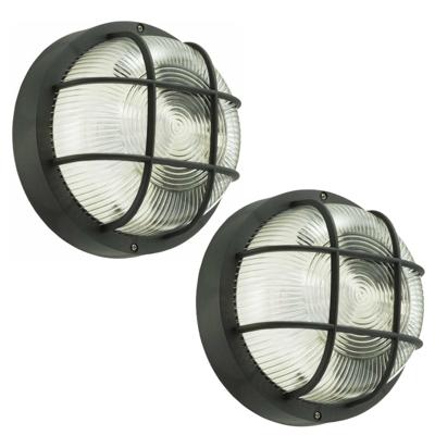 Buitenlamp - 2x - rond - bulleye lamp - zwart - E27 fitting - waterdicht - IP54 - 18 cm