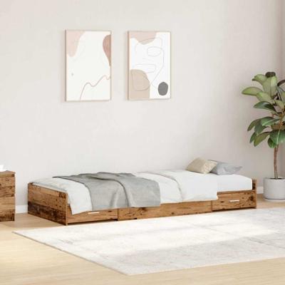 Opbergbedframe met hoofdeinde Oud Hout 80 x 200 cm Bewerkt hout