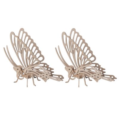 2x stuks houten 3D puzzel vlinder 23 cm