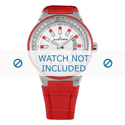 Jacques Lemans horlogeband 1-1776J Leder Rood + standaard stiksel