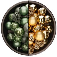 74x stuks kunststof kerstballen mix van salie groen en goud 6 cm - Kerstbal