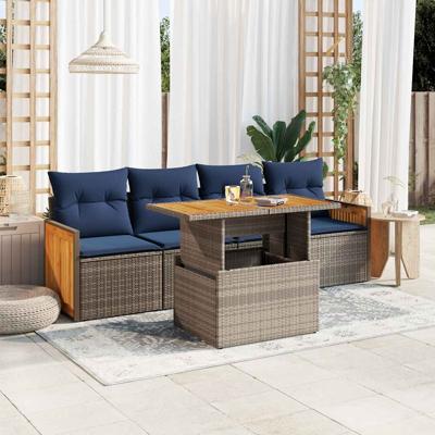 5-delige Loungeset met kussens poly rattan acacia grijs 5-delige Loungeset met kussens poly rattan acacia grijs