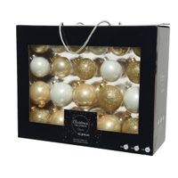 42x stuks glazen kerstballen champagne/bruin/wit mix 5-6-7 cm - thumbnail