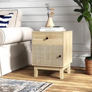Rieten Nachtkastje met Lade & Kast Nachtkastje in Boho-stijl bBjzettafel Natuur