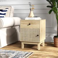 Rieten Nachtkastje met Lade & Kast Nachtkastje in Boho-stijl bBjzettafel Natuur