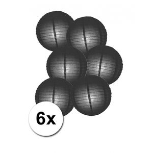 6 zwarte lampionnen van papier 25 cm   -