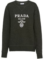 Prada pull en cachemire mélangé à logo intarsia - Vert - thumbnail