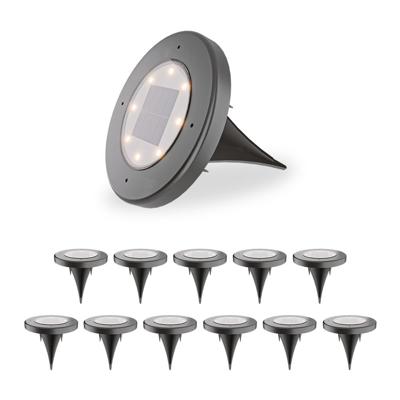 Ellis 12x Solar grondspots - 8 LEDs - 3000K warmwit licht - IP65 waterdicht - Incl. schemerschakelaar - Zwart