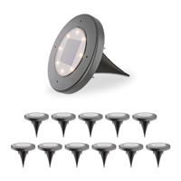 Ellis 12x Solar grondspots - 8 LEDs - 3000K warmwit licht - IP65 waterdicht - Incl. schemerschakelaar - Zwart