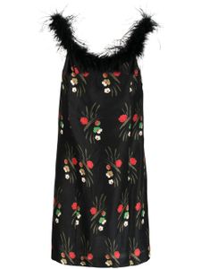 Rixo robe fleurie à bord en plumes - Noir