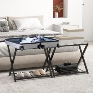 (Set van 2 )Opvouwbaar Bagagerek Bagagerek met 2 Niveaus Stevig Metalen Bagagerek Stevige Nylon Riemen voor Slaapkamer Kledingkast