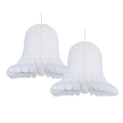 Kerstklokken lampionnen - 2x - wit - 30 x 30 cm - Kerstversiering - Papier