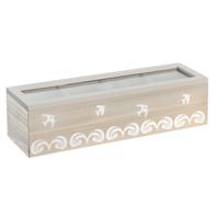 Theedoos maritiem - 4-vaks - wit / bruin - hout - 30 x 9 x 8 cm