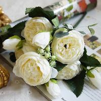 5 stuks kunstmatige rose bloemen kleine boeket Flores Home partij bruiloft nep bloem decoratie (wit)