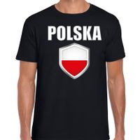 Polen landen supporter t-shirt met Poolse vlag schild zwart heren - thumbnail