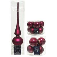 Glazen kerstballen pakket framboos roze glans/mat 32x stuks inclusief piek mat - Kerstbal - thumbnail