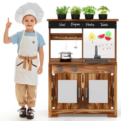 Modderkeuken voor Kinderen Buiten Kinderkeuken Dennenhout met 2 Kookpotten en Afneembare Spoelbak en Kookplaten