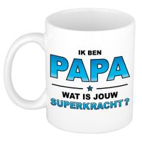 Ik ben papa wat is jouw superkracht cadeau mok / beker wit en blauw - Vaderdag / verjaardag   - - thumbnail