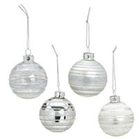 12x stuks luxe gedecoreerde glazen kerstballen zilver 6 cm - thumbnail