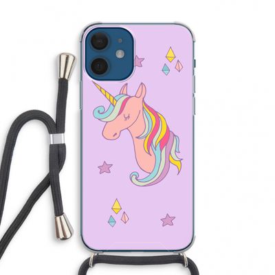 Roze eenhoorn: iPhone 12 mini Transparant Hoesje met koord