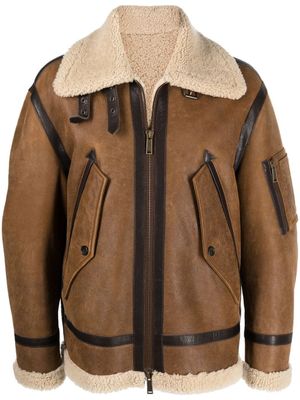 DSQUARED2 veste de moto à bords en peau lainée - Marron