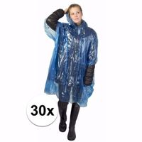 30x wegwerp regenponcho blauw One size  -