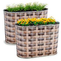 Plantenpot/bloempot teil - 2x - ovaal - zink - bruin - L23,5 x D2,7 x H15 cm