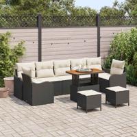 Tuinbankenset met kussen 10 pcs Zwart poly rattan