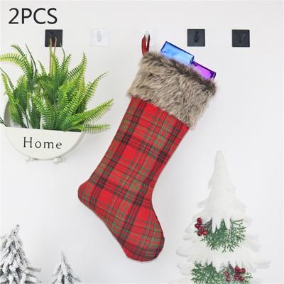 2 stuks CX20201 Christmas grid pluche sok Gift Bag kerstboom hanger decoratie